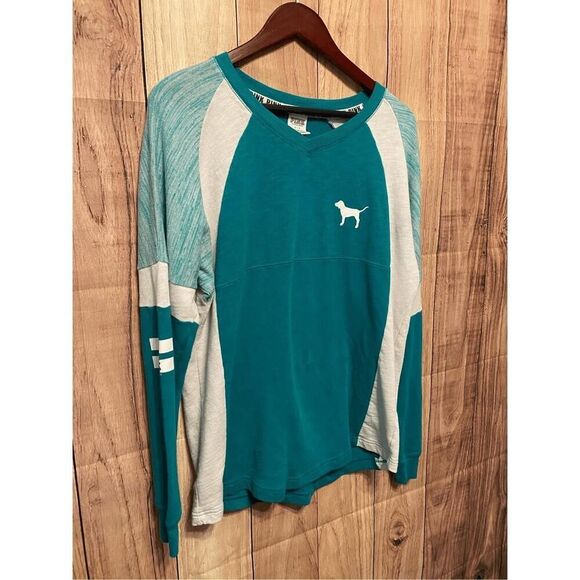 Victorias Secret Small 86 PINK teal crew sweatshirt varsity womens long sleeve - Picture 3 of 7